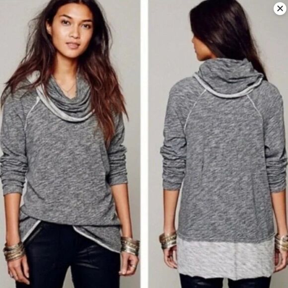 Free People Gray Cowl Neck Sweatshirt - Picture 1 of 3